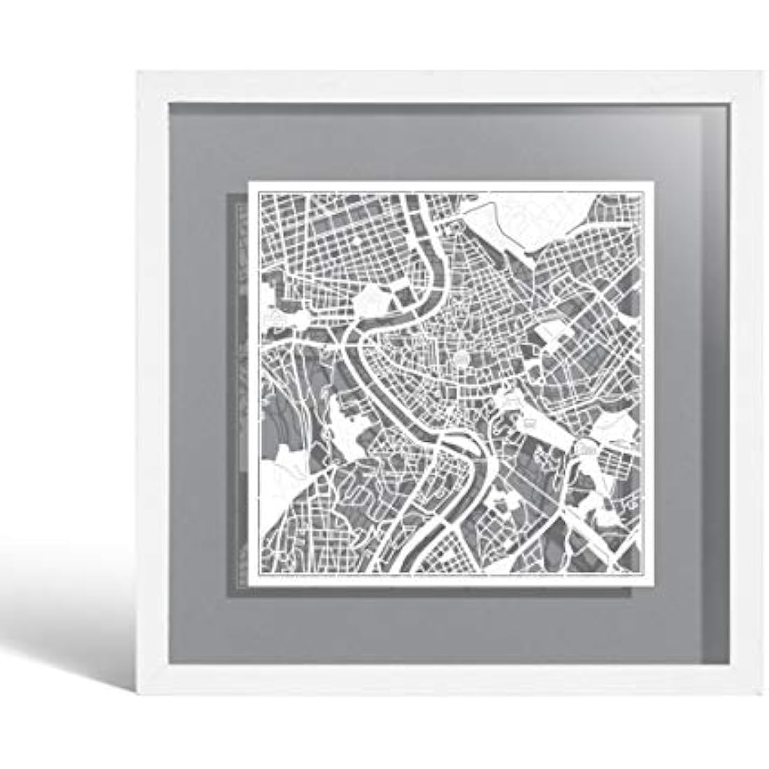 O3 DESIGN STUDIO Rome Paper Cut Map framed, White map, White frame, 9x9 inches, Gift Boxed, 4 background color, self-changing, Paper Art