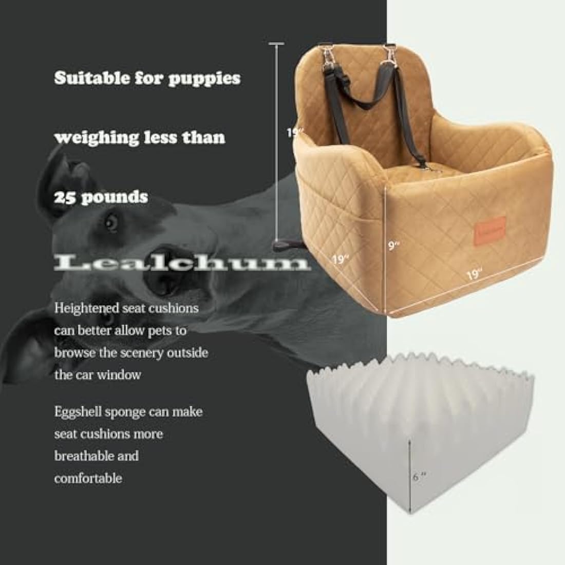 Lealchum Dog Booster Car Seat for Small/Medium Dogs,Puppy Portable Seat for Car with Elevated Cushion,Fully Detachable and Washable Pet Seat with Storage Pockets,Easy to Install (Coffee, Medium)