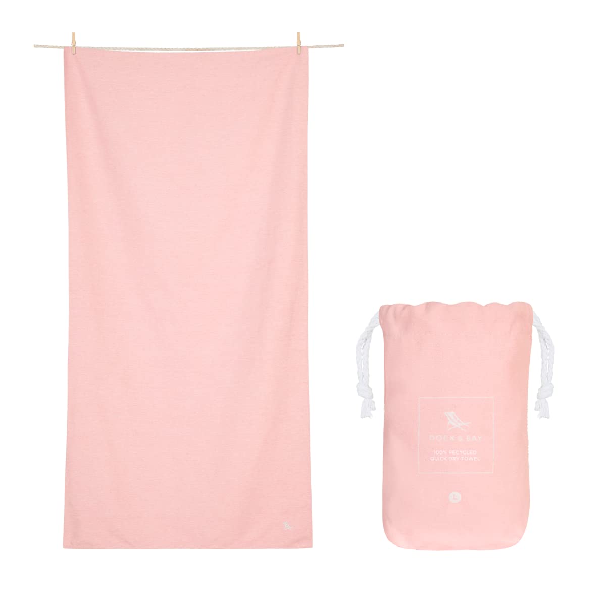 Dock & Bay Quick Drying Towel - For Sports & Gym - Compact, Lightweight - 100% Recycled - Includes Bag - Essential - Island Pink - Large (160x90cm,