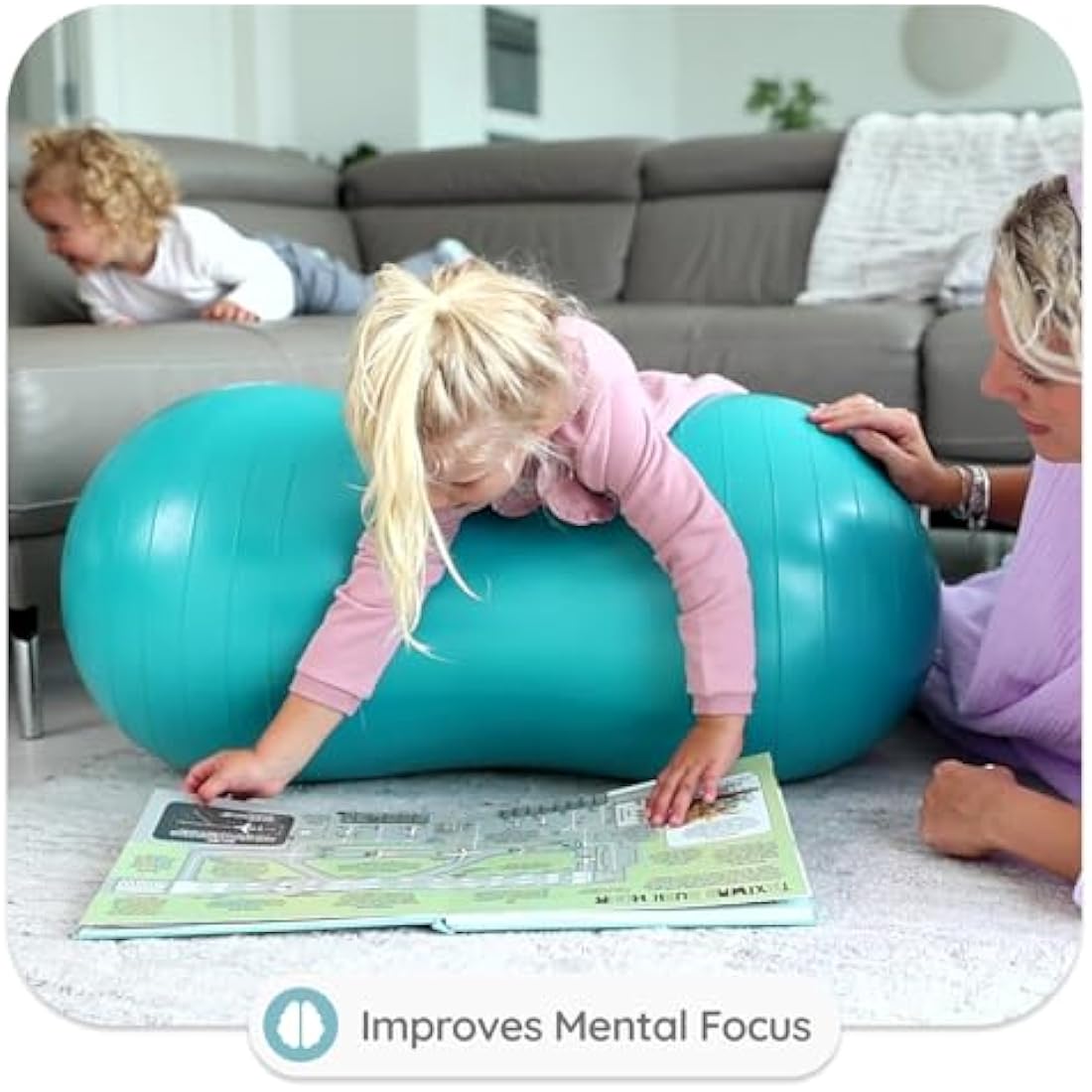 BABYGO® Sensory Exercise Ball | Peanut Ball for Kids Children | Autism Therapy Calming Development Activities Motor Skills | Exercise Book & Pump Included