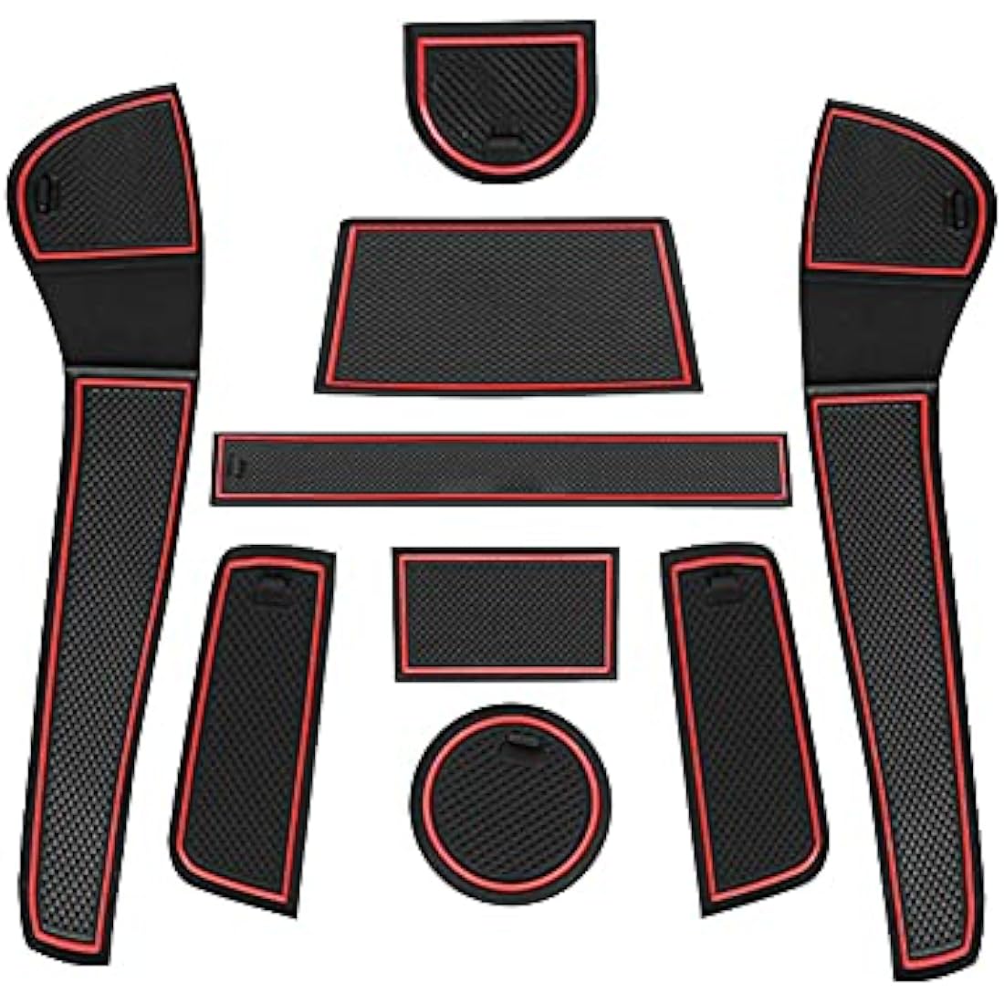 Gafat V W Up/Skoda Citigo 2013-2023 Non-Slip Centre Console & Door Seam Rubber Mats, Cup Holder & Storage Box Mat (Red)
