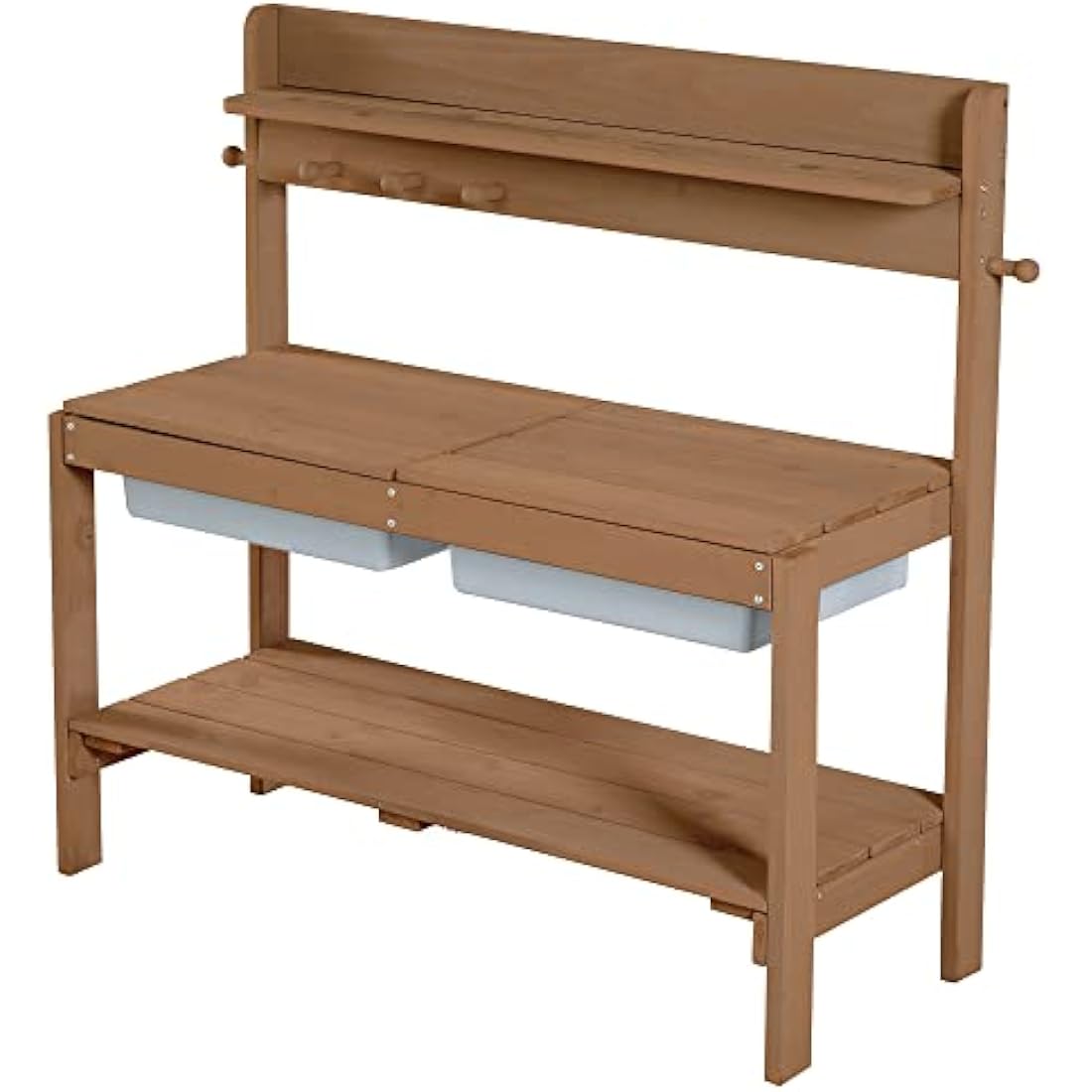 roba Children's Outdoor Garden Kitchen Fun - Wooden mud kitchen with removable cover - 2 plastic tubs & shelf - Weather-resistant work table/outdoor play kitchen - Teak