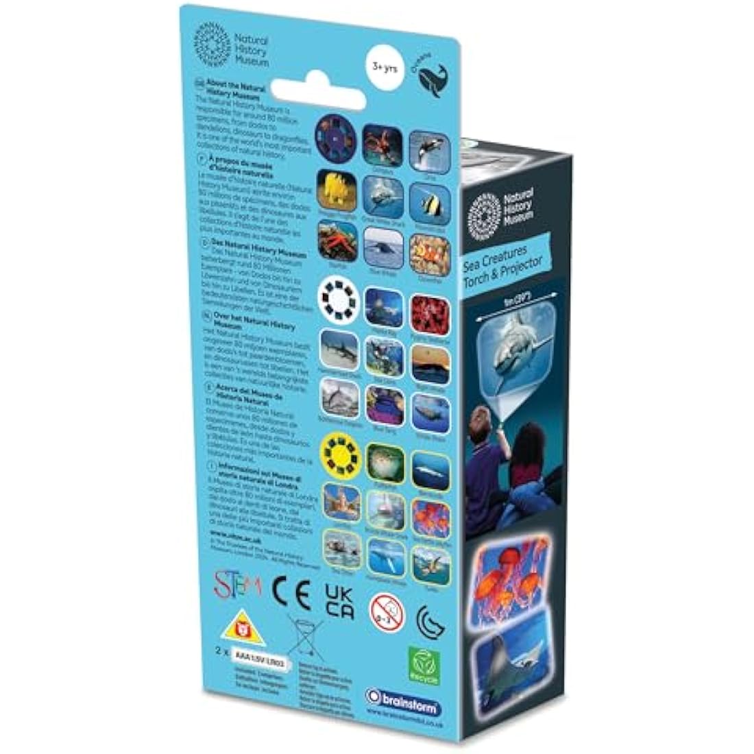 Natural History Museum Sea Creatures Stem Torch & Projector – 24 Ocean Animal Image Slides, Precise Projections up to 1 Metre Wide, Interactive Kids Fish Flashlight Toy