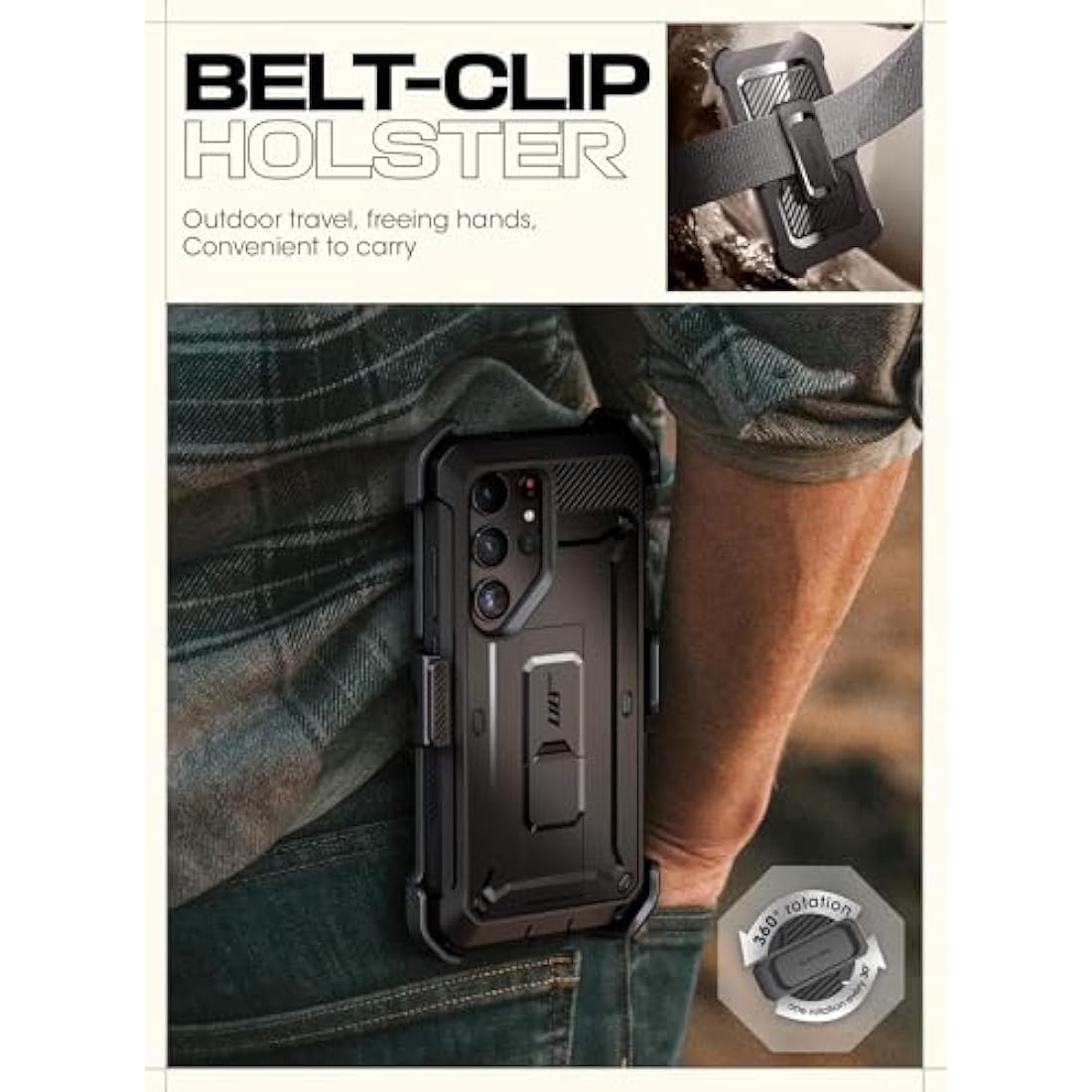 SUPCASE Unicorn Beetle Pro for Samsung Galaxy S24 Ultra Case with Stand, [2 Front Frame] 360 Full-Body Shockproof Belt-Clip & Kickstand Case with Screen Protector Phone Case for S24 Ultra, Black