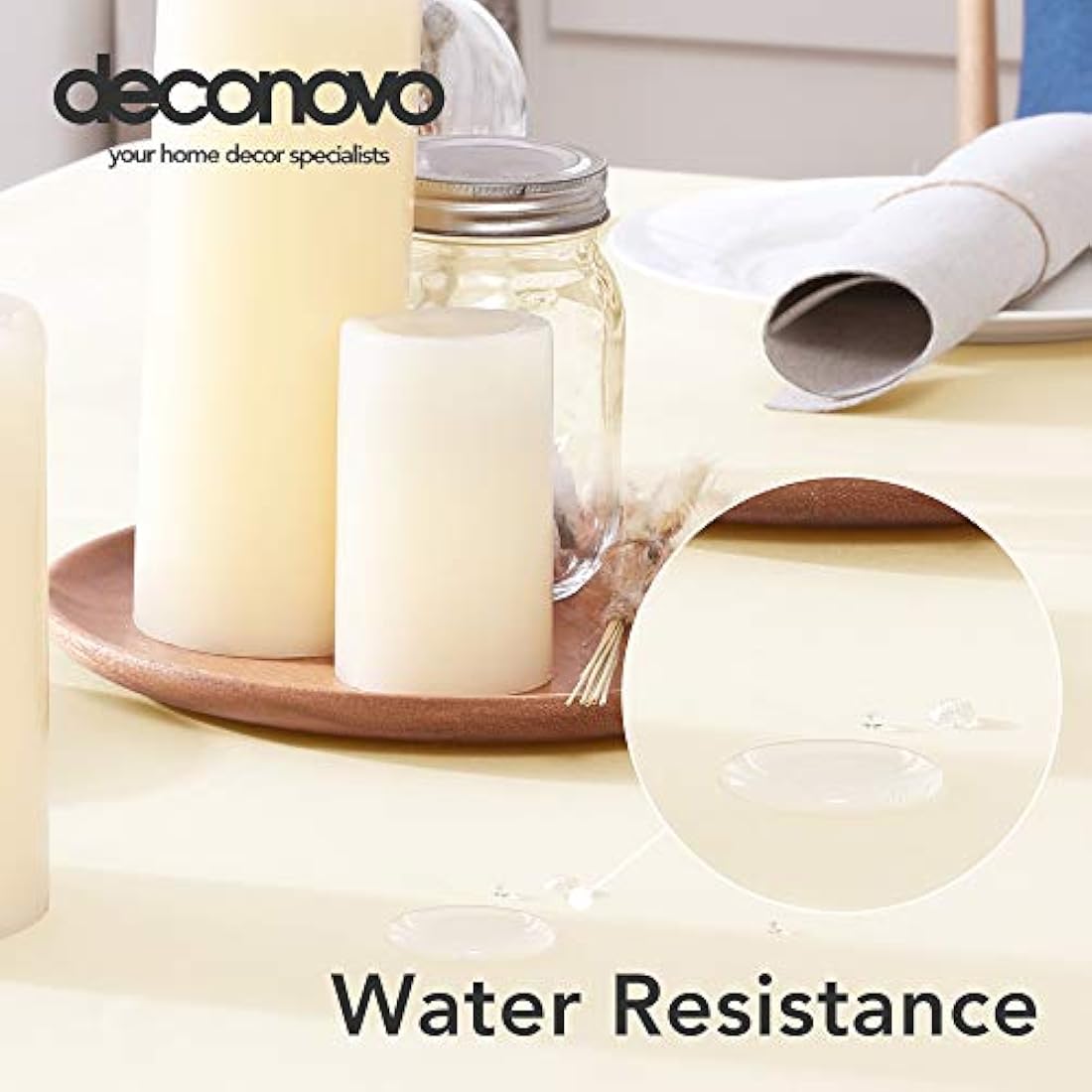 Deconovo Home Decorative Oxford Wipeable Tablecloth Rectangle Water Resistant Tablecloth for Chipboard Table 130x220cm(51x87in) Beige