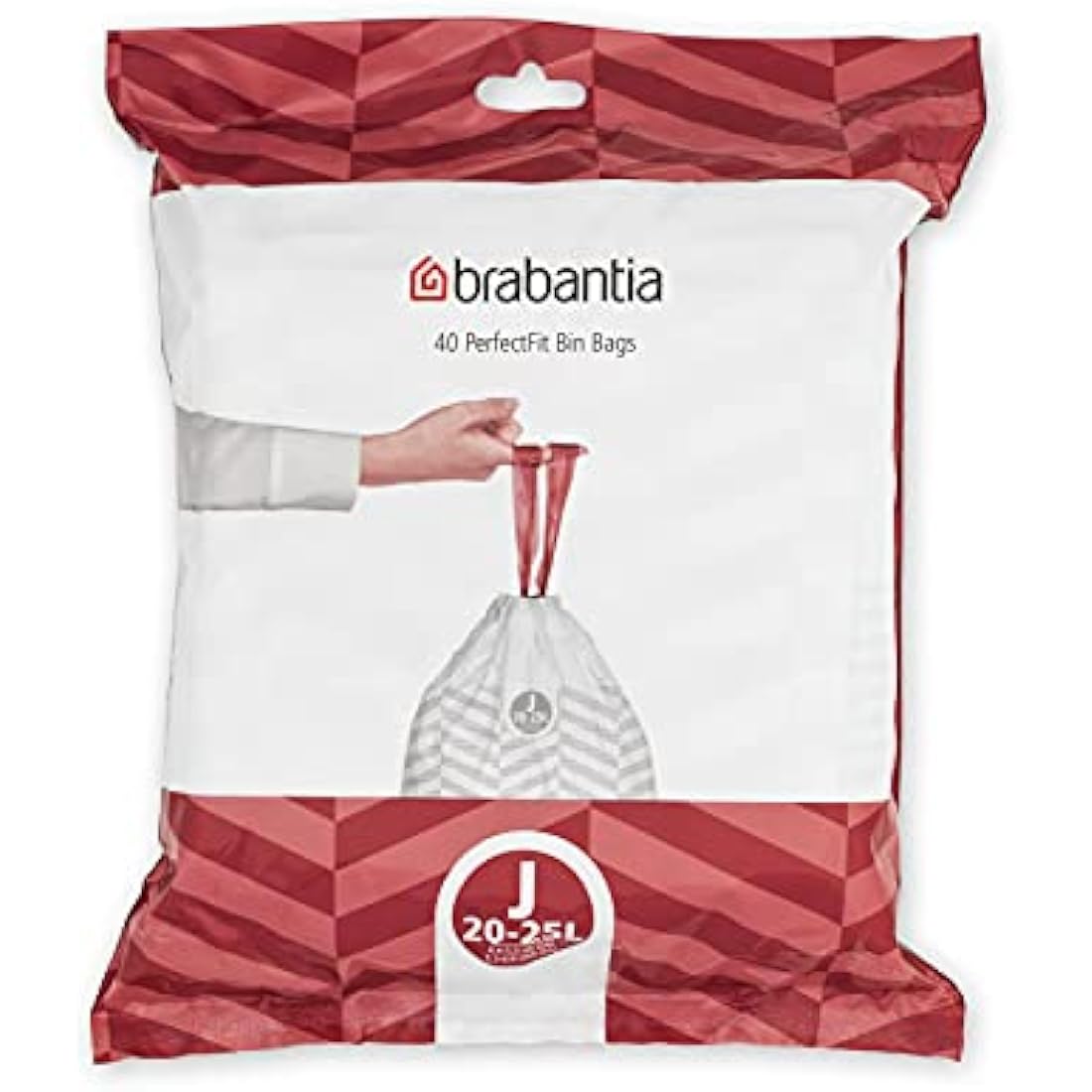 Brabantia PerfectFit Bin Liners Size J (23 Litre), White,115608 Thick Plastic Trash Bags with Tie Tape Drawstring Handles (40 Bag)