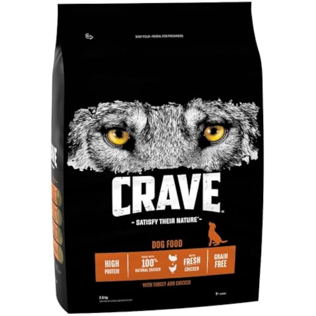 Crave Turkey & Chicken 3 x 2.8 kg Bags, Premium Adult Dry Dog Food with high Protein, Grain-free