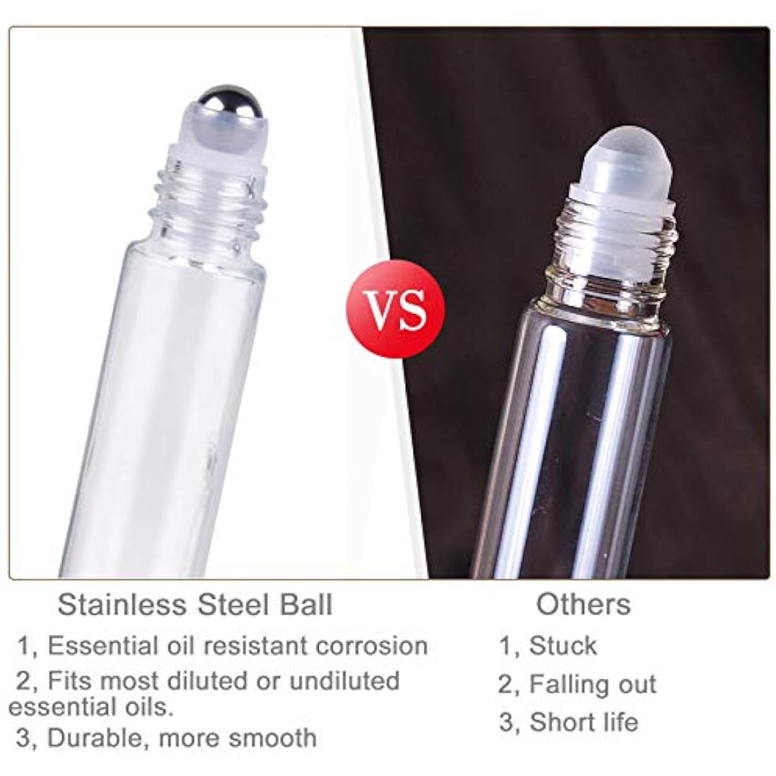 Yalbdopo 10pcs, 10ml Essential Oil Roller Bottles - Refillable Transparent Glass Roll-on Bottles with Stainless Steel Roller Balls & Gold Cap, Includes 12 Labels, Dropper & Opener