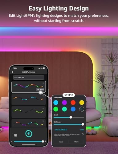 Lepro S1 AI Smart Rainbow LED Strip Light 15M one roll, App & Voice Control, Works with Alexa & Google Home, 30 LEDs/M, Music Sync, AI Lighting Design Assistant, MagicColor LED Lights for Bedroom