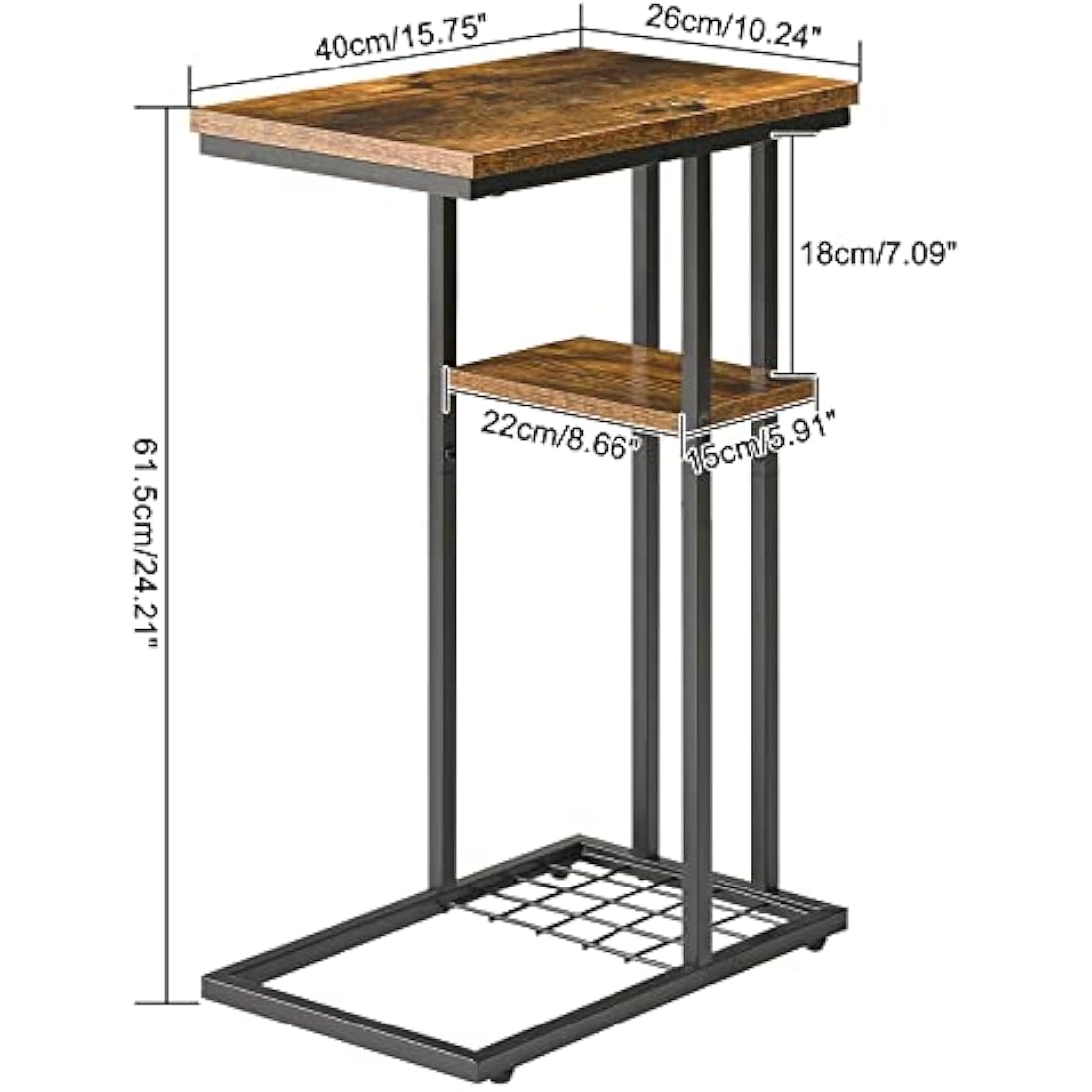 YMYNY C Shaped End Table, Snack Table, Side Table for Small Spaces, Living Room, Bedroom, Industrial, Small Table, Easy Install, 40 x 26 x 61.5CM Rustic Brown HST004H
