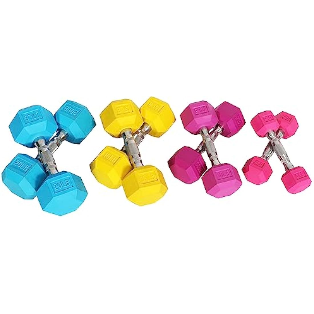 Signature Fitness Coloured Rubber Coated Hex Dumbbell Set