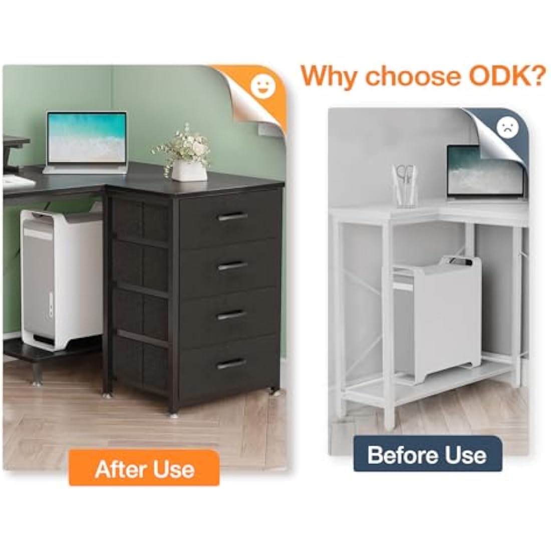 ODK Corner Desk with Drawers, L Shaped Computer Desk 160x80cm with USB Charging Port & Power Outlet, Home Office Desk with Monitor Stand and PC Stand, Gaming Desks Workstations, Black