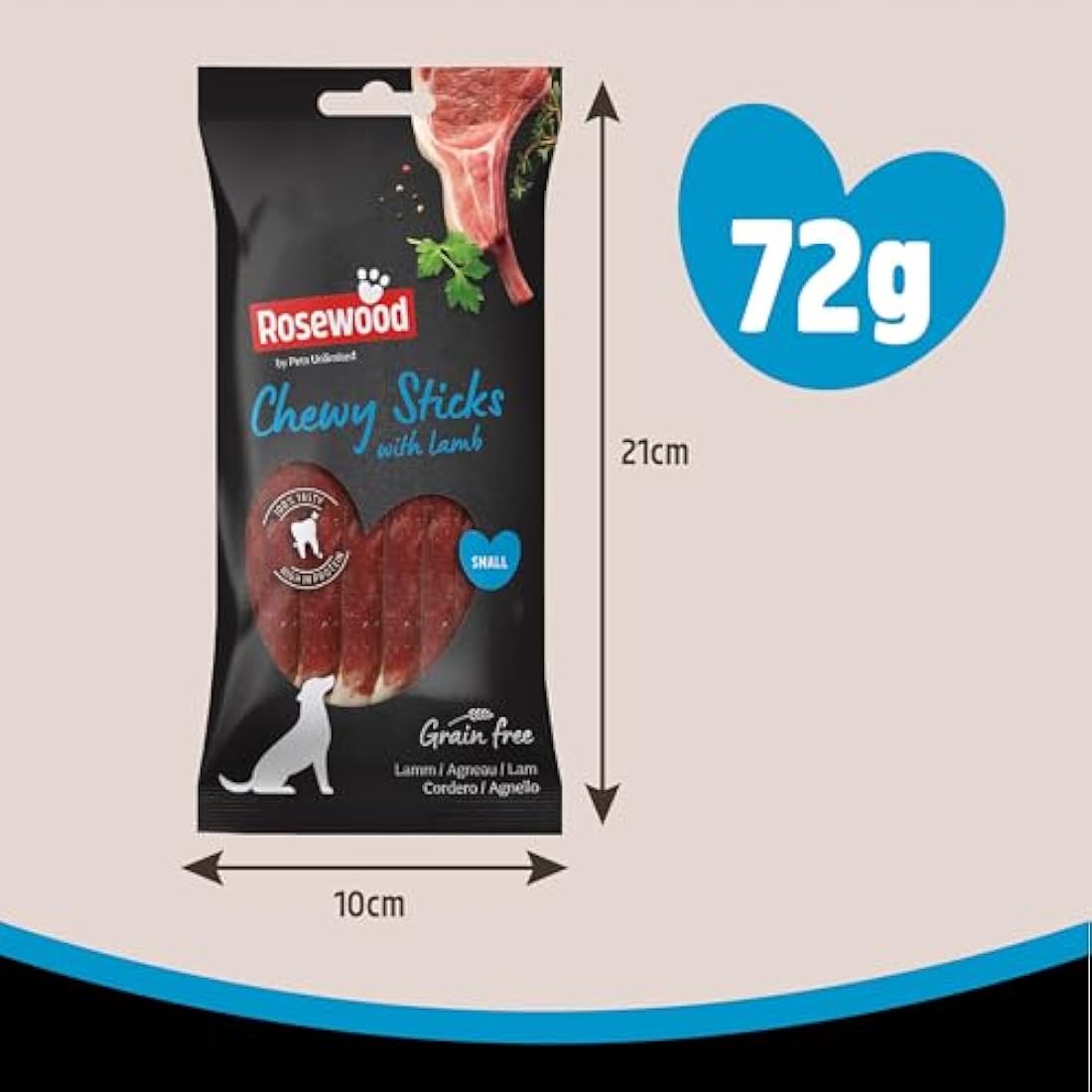 Rosewood Small Chewy Sticks for Dogs - Made with Lamb, Grain Free Chews, High Protein Dog Treats, By Pets Unlimited (8pc, 72g)