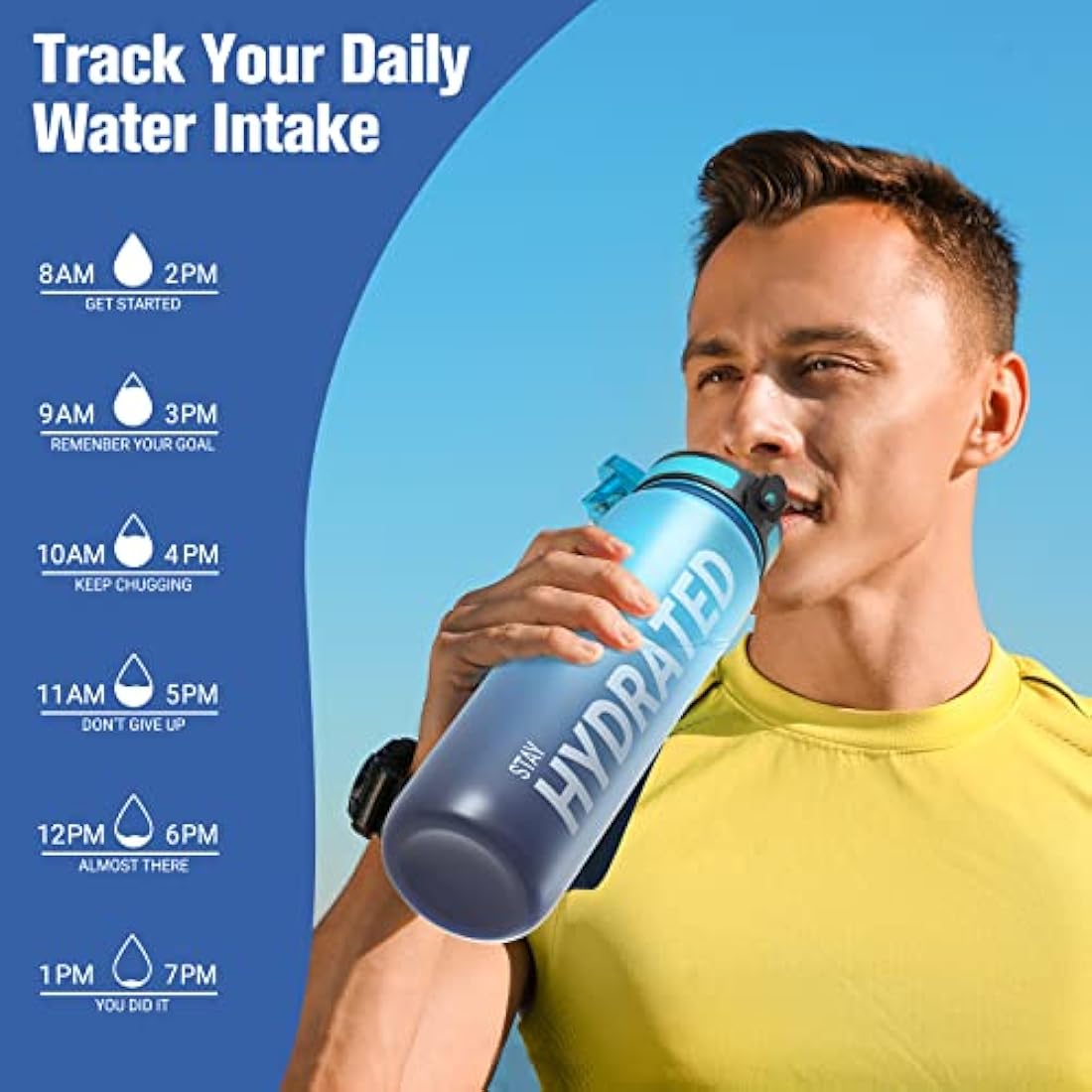 Sahara Sailor Leakproof Water Bottle 1L/500ML/750ML, Tritan BPA Free Motivational Sport Drinks Bottle with Clear Time Marker, Lock Cover, Easy Clean Brush, Durable for Gym, School, Cycling (1 Bottle)