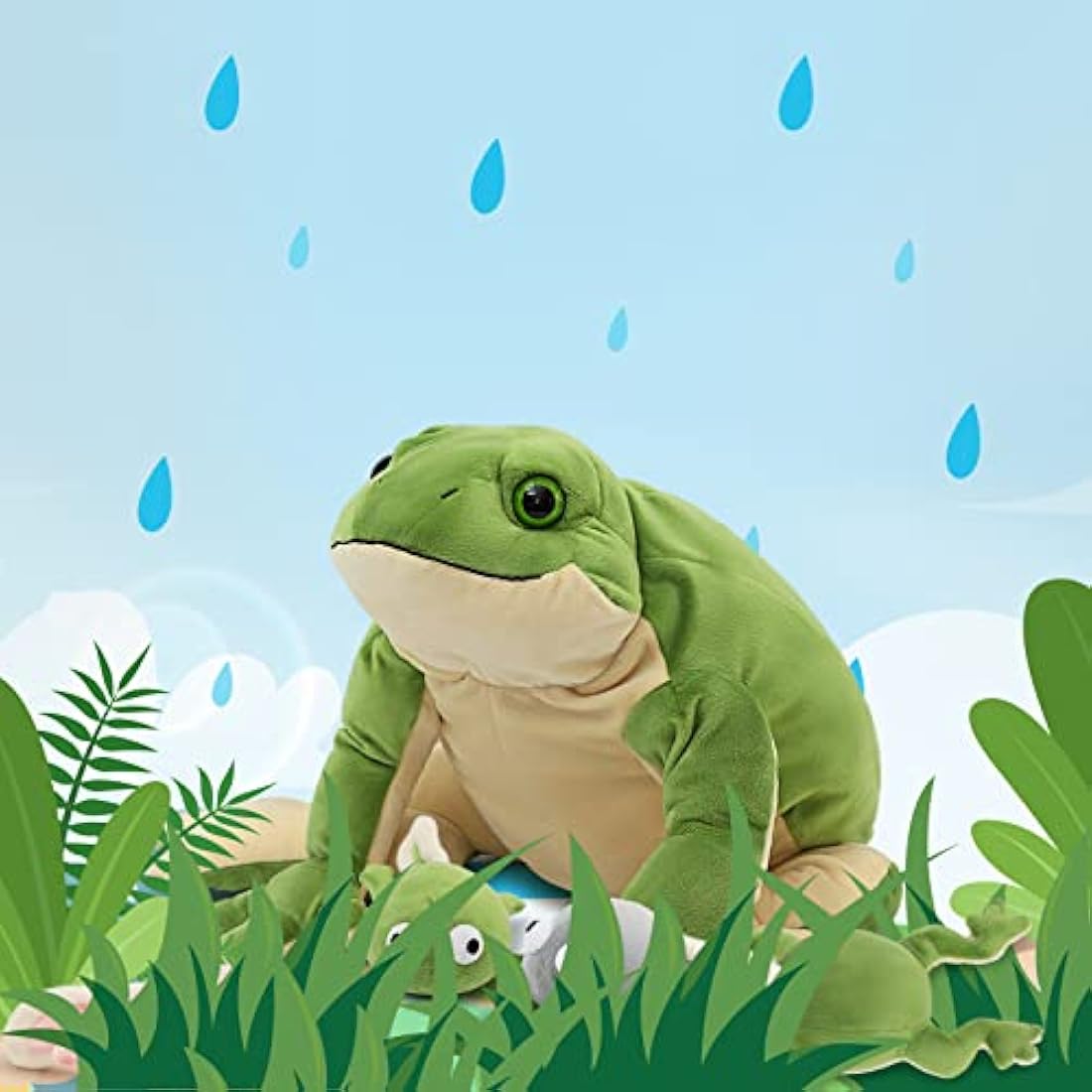 MorisMos Mummy Frog Teddy with 4 Baby Tadpole inside Toys, Cuddly Realistic Green Toad Stuffed Animals, Large Lifelike Frog Plush Soft Toy for Children Girls Boys Birthday Presents 52cm