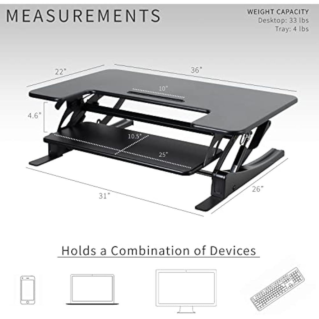VIVO 91 cm Height Adjustable Stand Up Desk Converter, V Series, Quick Sit to Stand Tabletop Dual Monitor Riser Workstation, Black, DESK-V000V