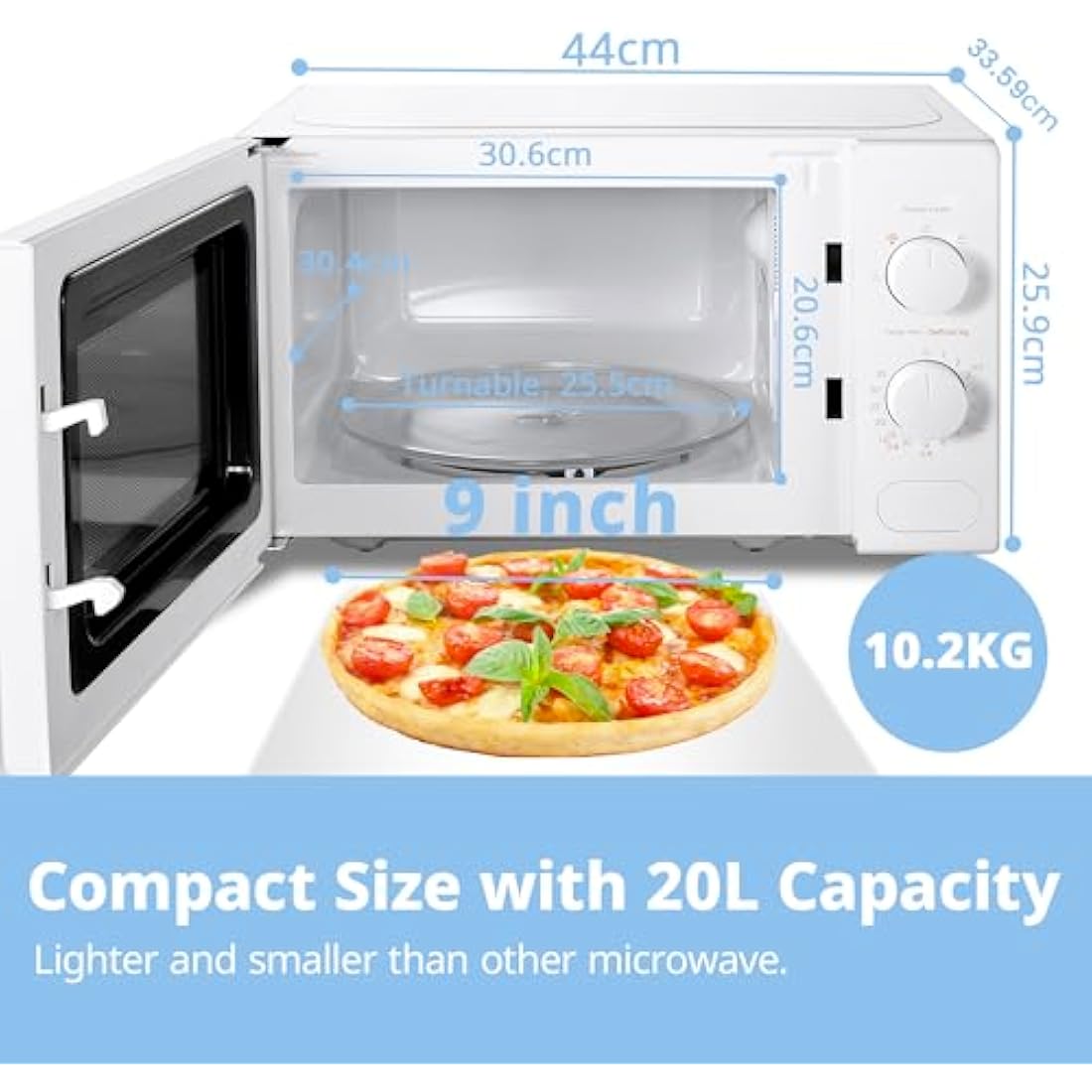 COMFEE' 700W 20L White Microwave Oven With 5 Cooking Power Levels, Quick Defrost Function, And Kitchen Manual Timer - Compact Design CM-M202CC(WH)