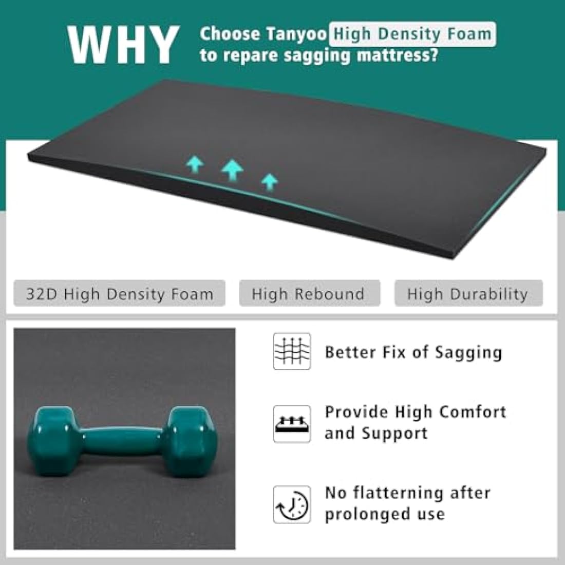 TANYOO Sagging Mattress Support Fix Sinking Beds High Density Foam Insert Pad for Sagging Bed Repair and Extends Life (Dark Grey, 1PACK)