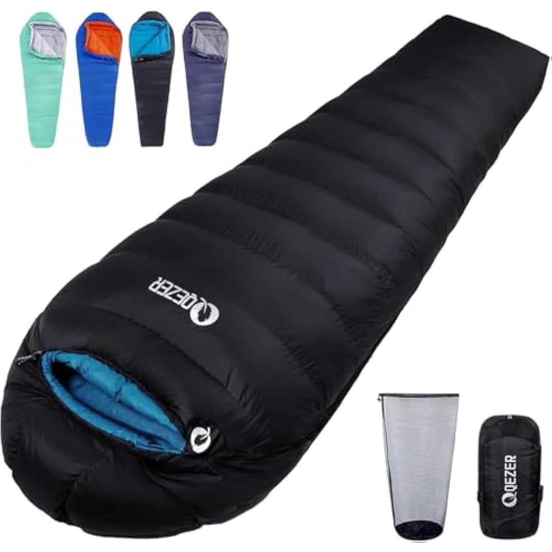 QEZER Down Sleeping Bag 4 Season, Lightweight Winter Sleeping Bag 0 Degree to -12 Degree C for Adults and Kid Camping, Hiking and Backpacking Outdoor Filled 600+FP Down