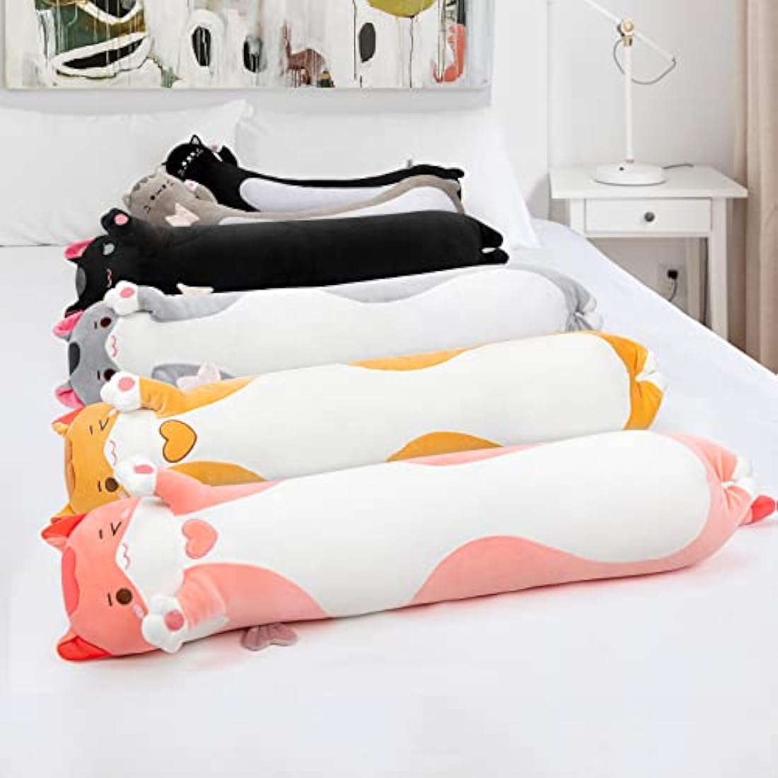 Mewaii 44in Long Cat Plush Pillows Stuffed Animals Squishy Pillows - Plushie Cute Kitty Sleeping Hugging Plush Pillow Soft Toys for Kids(Pink)