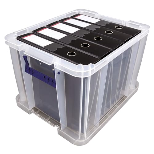 Bankers Box 3x 36L Plastic Storage Boxes with Lids. ProStore Super Strong Stackable Plastic Storage Boxes (31.5 x 47.5 x 38cm), Made in the UK, Clear