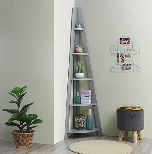 Timber Art Design UK Riva 5 Tier Bookcase Retro Ladder Bookcase Shelving Unit Wooden Bookshelf Organizer for Modern Living Room, Office Space