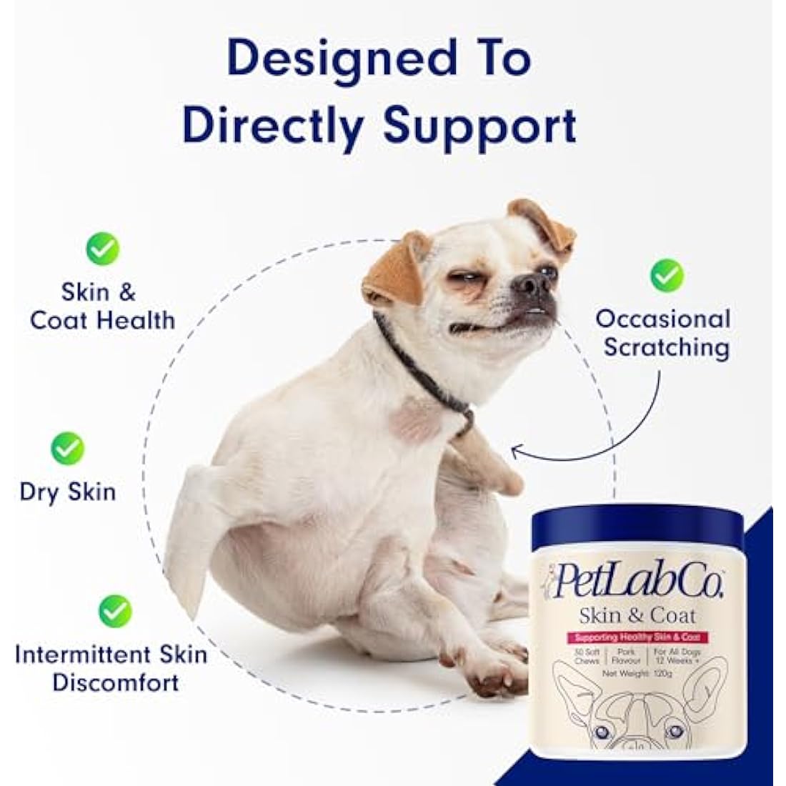 PetLab Co. Skin & Coat Chews - Support A Healthy, Comfortable Coat In Seconds A Day. Formulated With Beneficial Fatty Acids, Vitamins, Honey, & Turmeric To Optimize Skin and Coat Condition