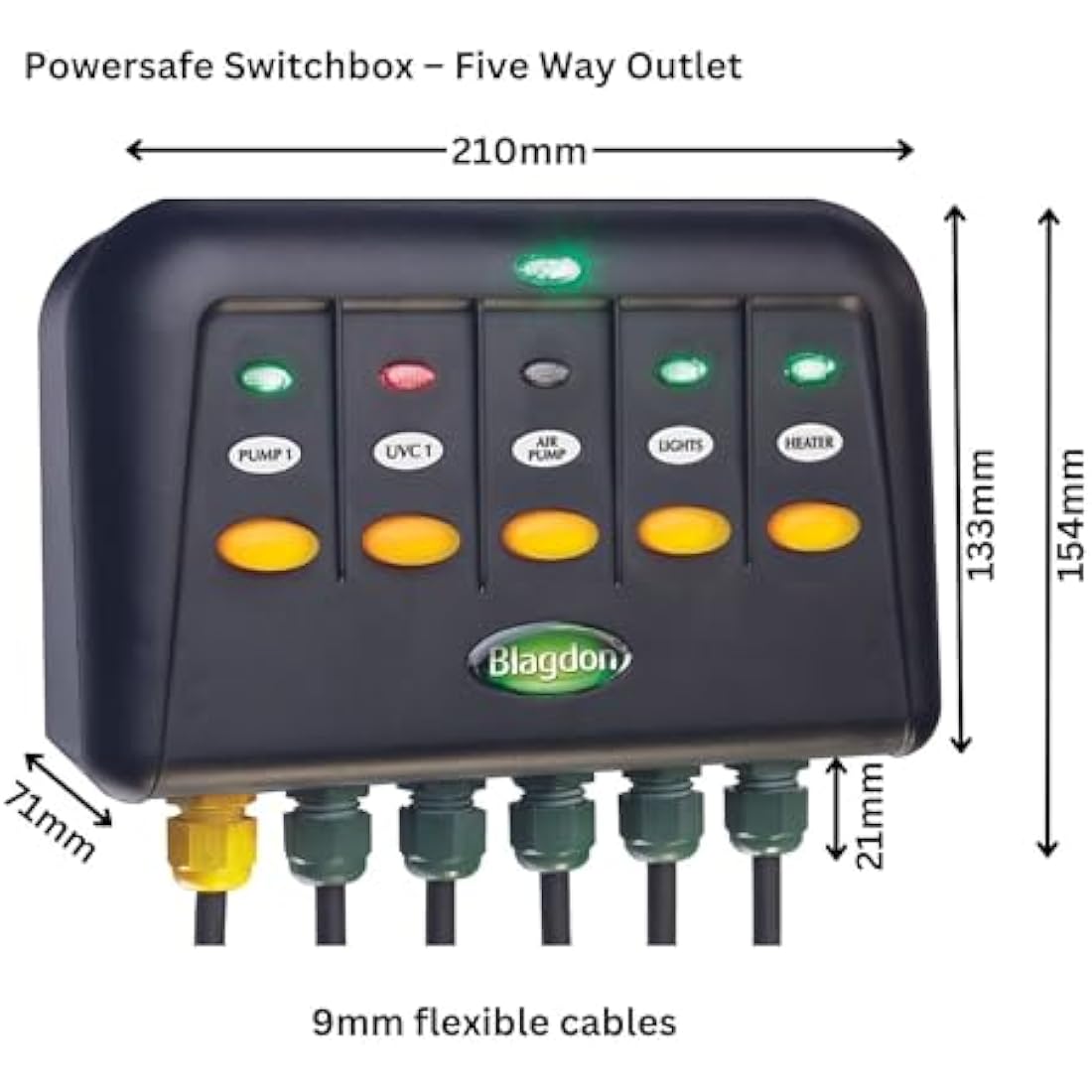 Blagdon 1040235 Powersafe Garden & Pond Safe Weatherproof Electrical Switch Box, 5 Outlet, Black