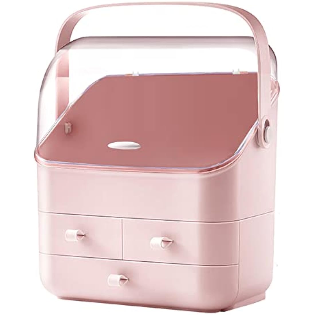 LINFIDITE Cosmetic Storage Box with Lid Makeup Organizer Box with Dust Free Cover Portable Handle,Large Makeup Display Case with Drawers Fully Open Lid,Great for Bathroom Countertop Bedroom Dresser
