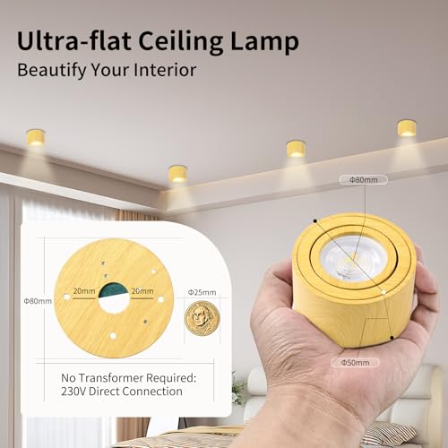 GeyouLux Dimmable LED Adjustable Projection Spotlight, 5 W Ceiling Spotlights, Diameter 80 x 50 mm, 3000 K/4000 K/6500 K, 30 Rotation Bathroom
