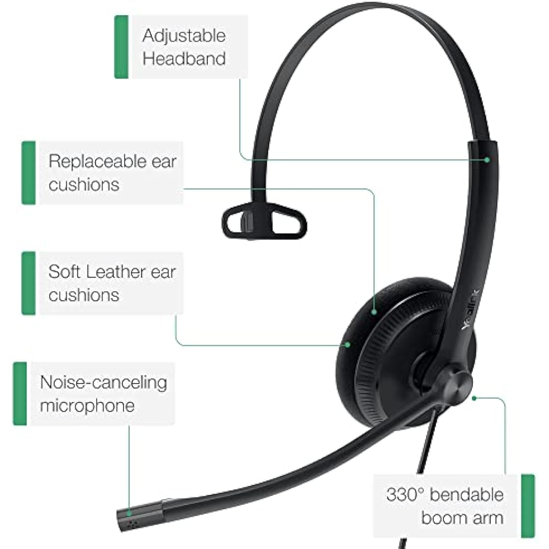 Yealink Phone Headsets for Office Phones YHS34 Lite QD to RJ9 Wired Headset Compatible with Poly Avaya Snom Grandstream Phones Desk Landline Headset with Microphone -Mono/72g/2.1m Cable