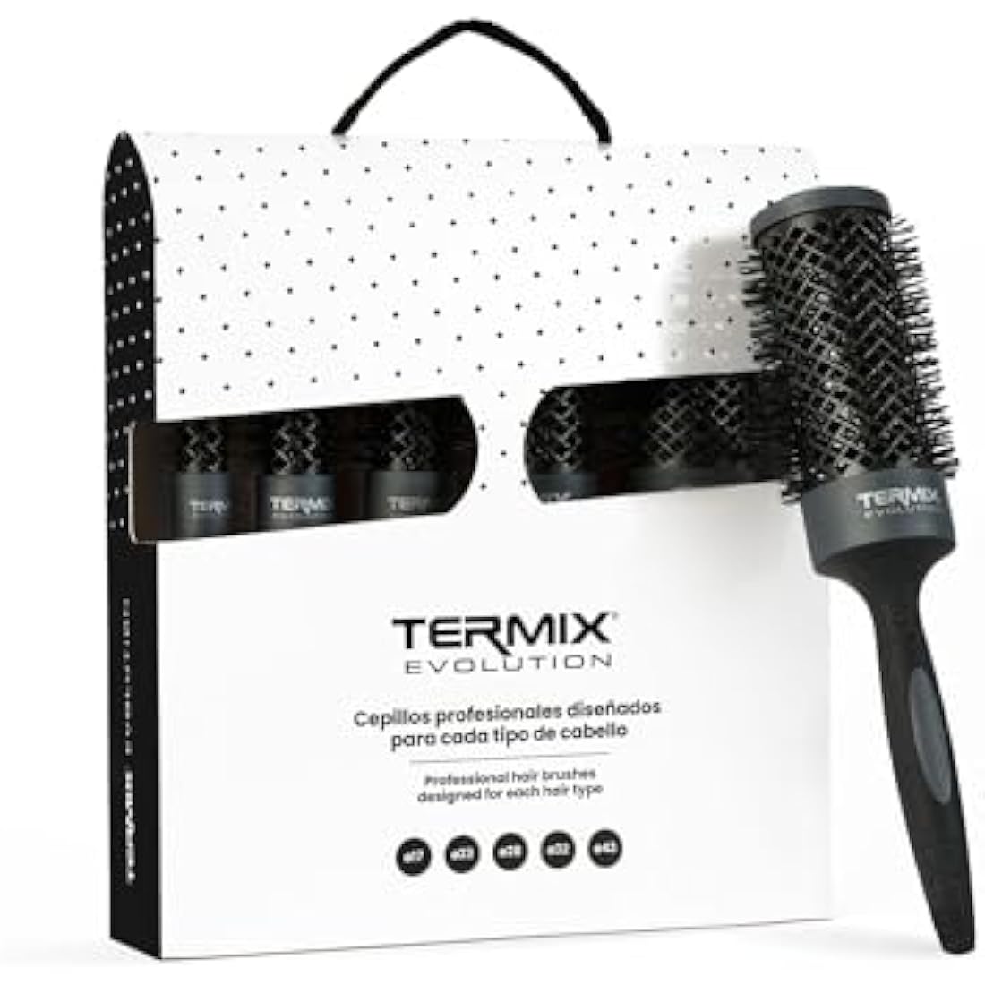 Pack Termix Evolution Plus - Hairbrushes for thick hair with Ionized bristles for thick and difficult to manage hair- It includes 5 diametres Ø 17, 23, 28, 32 y 43 mm