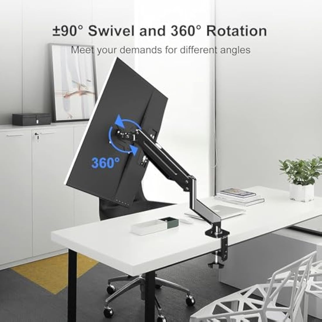 Suptek Single Monitor Arm Gas Spring, Monitor Arm Desk Mount for 17-32 inch Monitors up to 10kg, Tool Free Height Adjustable Screen Arm with Tilt Swivel Rotation, VESA 75/100mm, C-clamp/Grommet Option