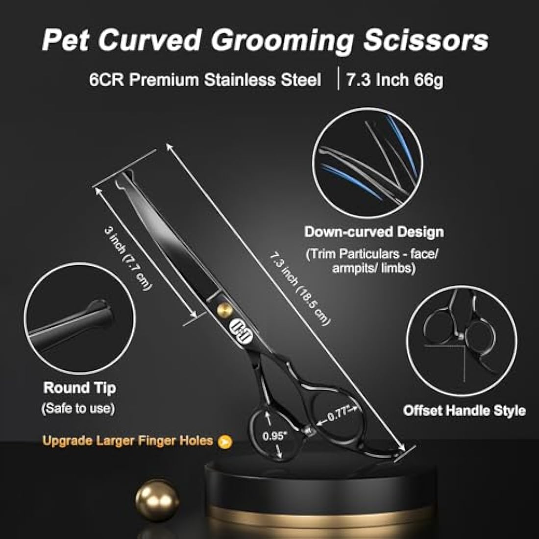 CIICII Dog Grooming Scissors Kit, 10-in-1 Professional Pet Grooming Scissors Set with Safety Round Tip (Dogs/Cat Hair Cutting Trimming Thinning Shears with Curved Scissor) for DIY Home Salon (Black)