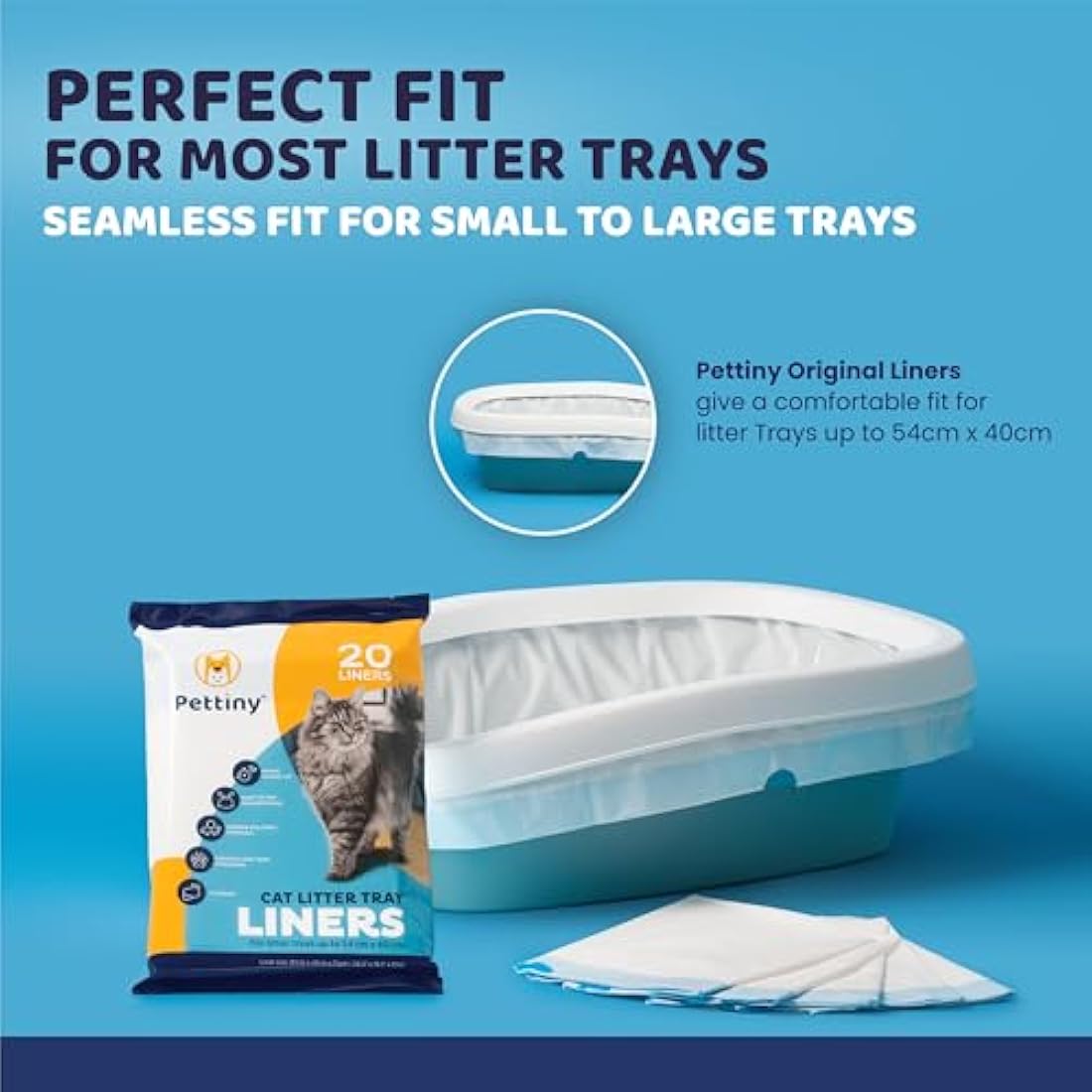 Pettiny 20 Cat Litter Tray Liners with Drawstrings Scratch Resistant Bags for Medium and Large Litter Box