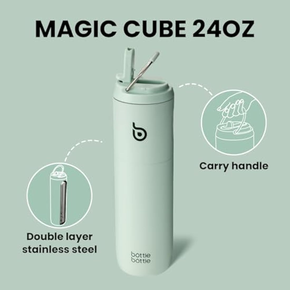 Bottle Bottle Stainless Steel Water Bottle 700ml with Straw and Lid Sports Insulated Metal Water Bottles with Handle(Light Green)