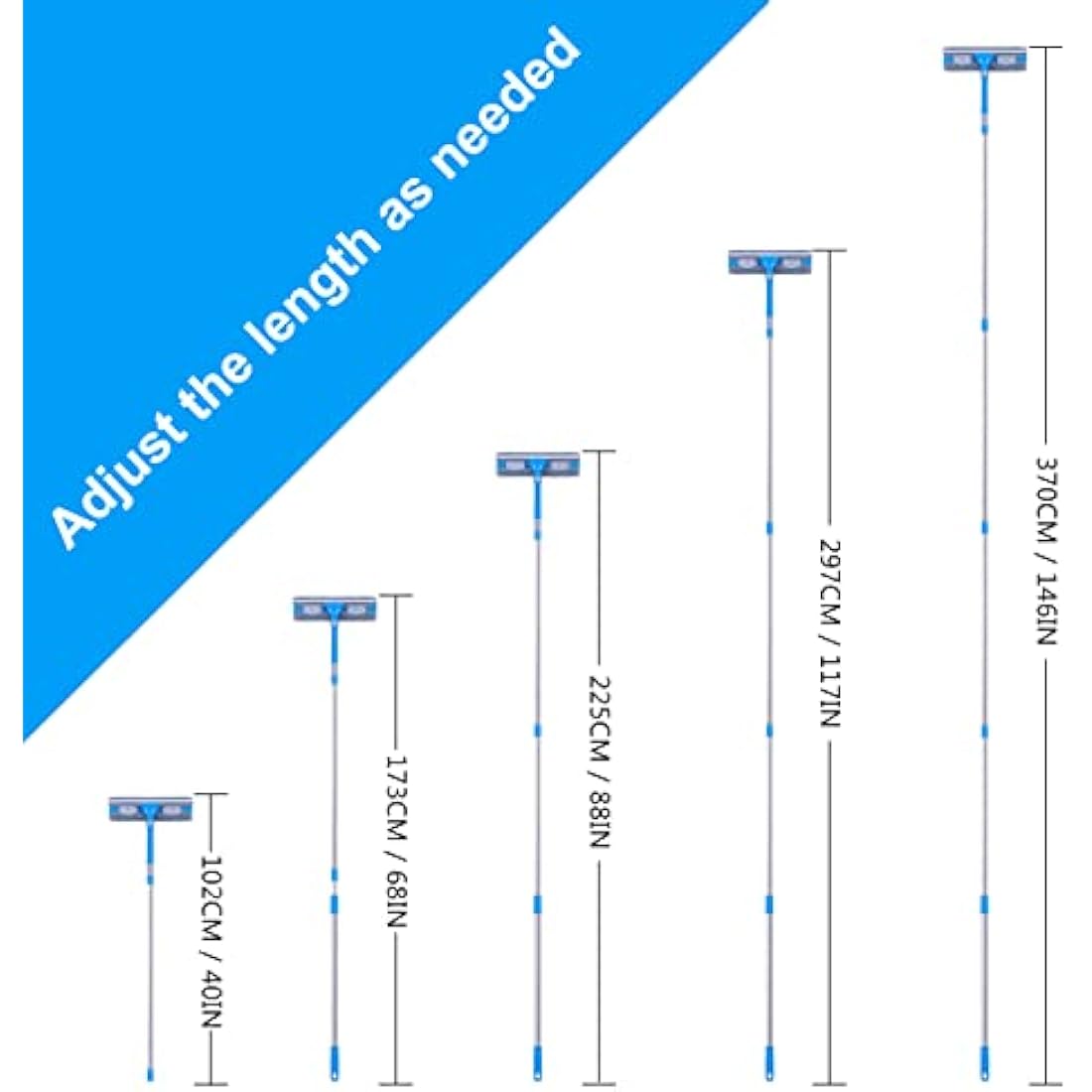 Mitclear 12 Foot (3.7m) Window Squeegee Cleaner Kit, Extension Poles + Silicone Squeegee (12in) + Window Washer, 2 in 1 Windows Glass Cleaning Tool for Indoor/Outdoor High Windows, Blue (IKU-110370)