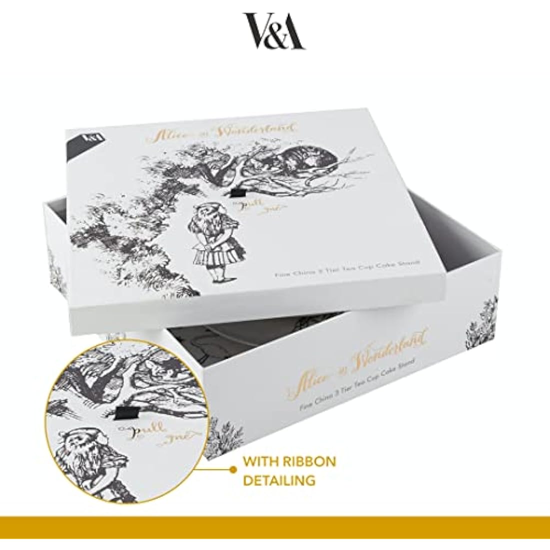 V&A Alice In Wonderland 3 Tier Cake Stand Serving Set, Cake Standing Set, Gift Boxed, White