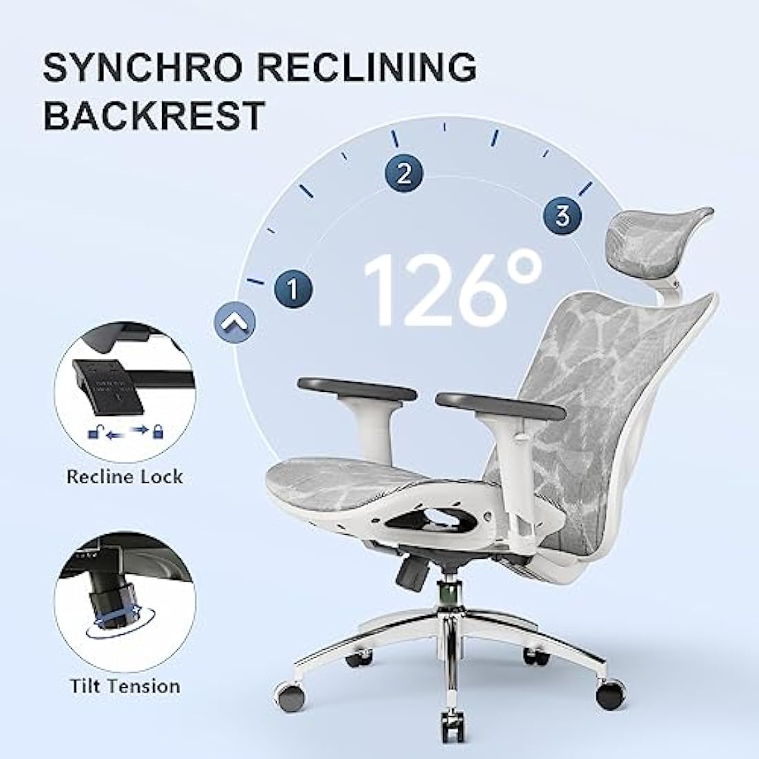 SIHOO Ergonomic Office Chair Mesh Desk Chair with Adjustable Lumbar Support 3D Armrests Breathable High Back Computer Chair (Light Gray)