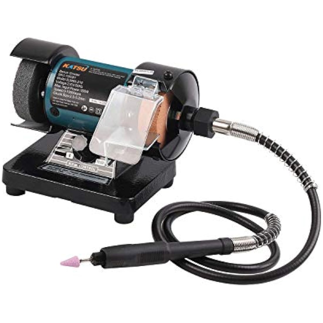 KATSU Mini Bench Grinder, 3 Inch 70mm Multi-Function Art Craft Electirc Polisher Sander Sharpener with Flexible Drive Shaft Grinding Attachment for Precise Work 100081