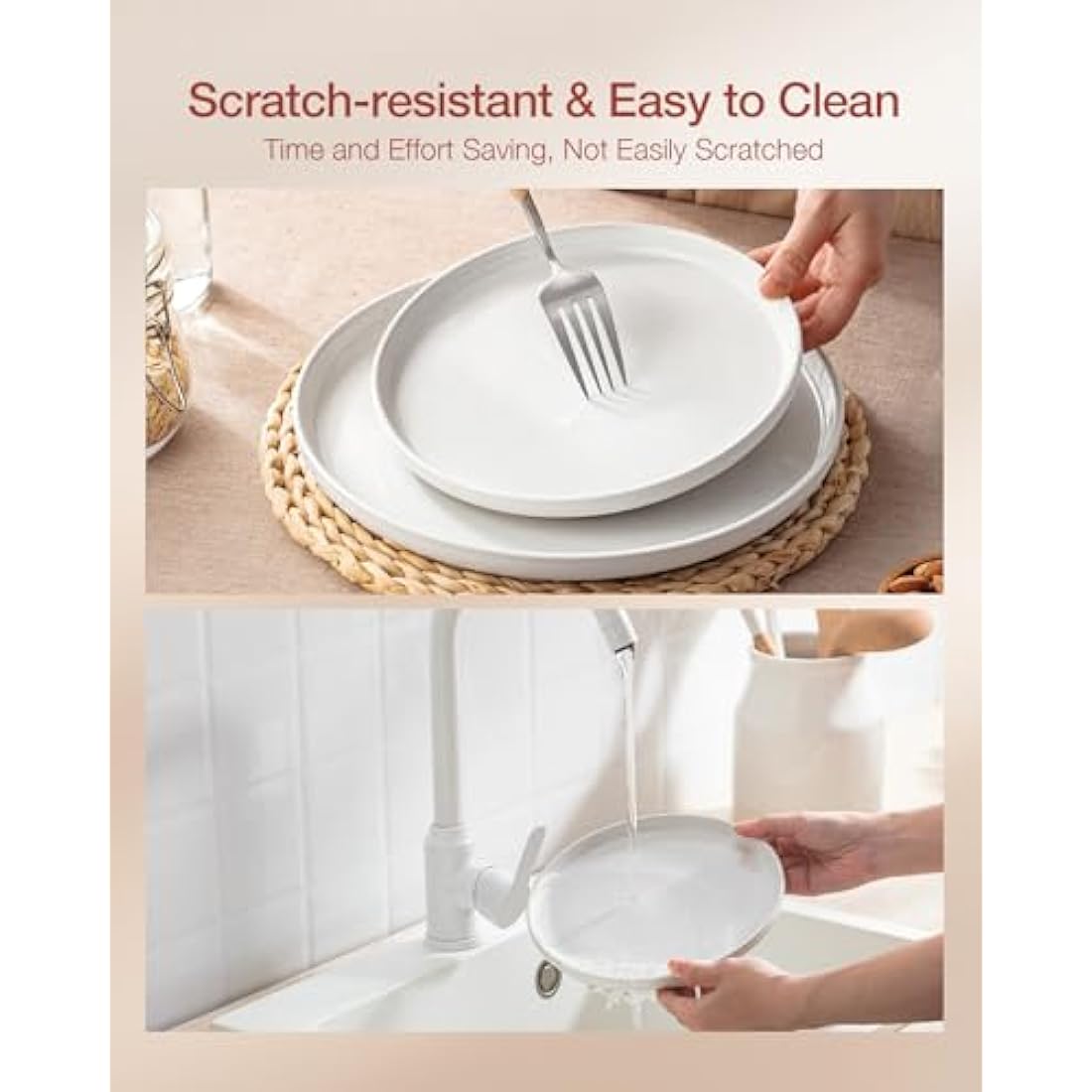 Richmount Milkyway Plates and Bowls Set, 12 Piece Dinner Set, Speckled Stoneware Dinner Set for 4, Chip and Scratch Resistant Dinnerware Sets, Dishwasher & Microwave Safe, White