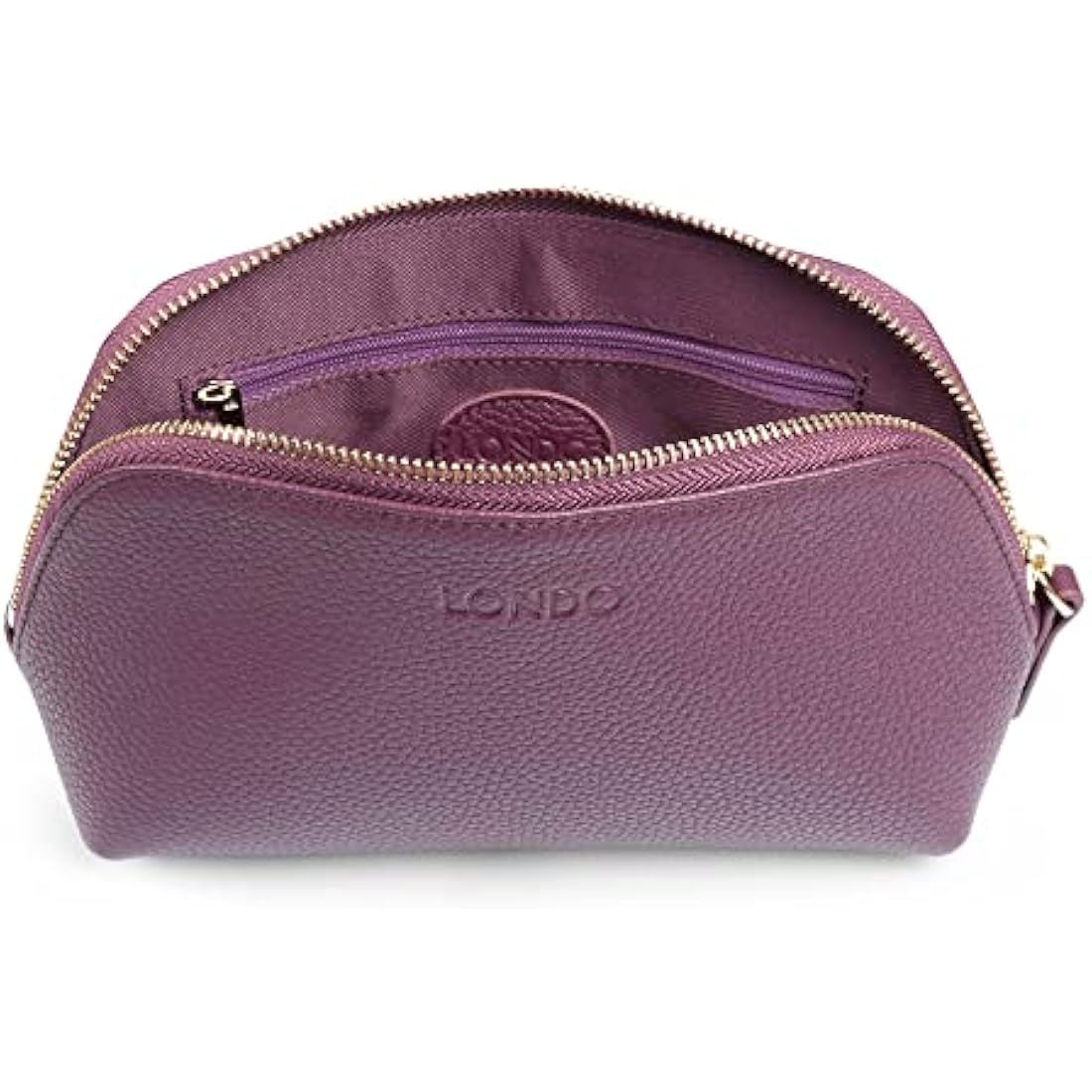 LONDO Genuine Leather Makeup Bag Cosmetic Pouch Travel Organizer Toiletry Clutch (Purple)