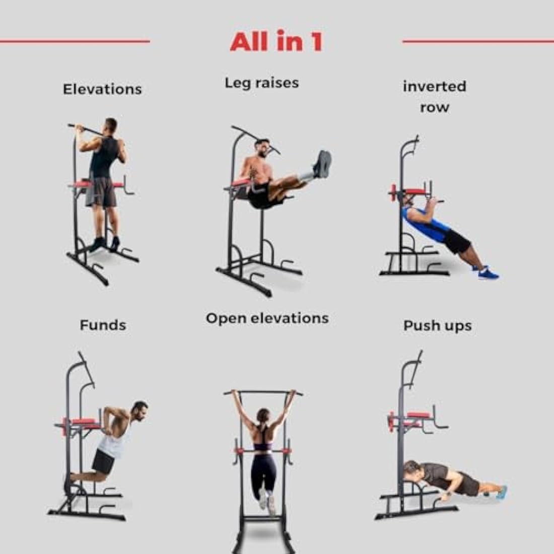 Mobiclinic® Fitness, Power Tower Dip Station, MultiFit, Adjustable Height and Backrest, Multi gym, Heavy Duty, Multi-functional Tower, Home Gym, Pull-up bar, Abdominal Exercise