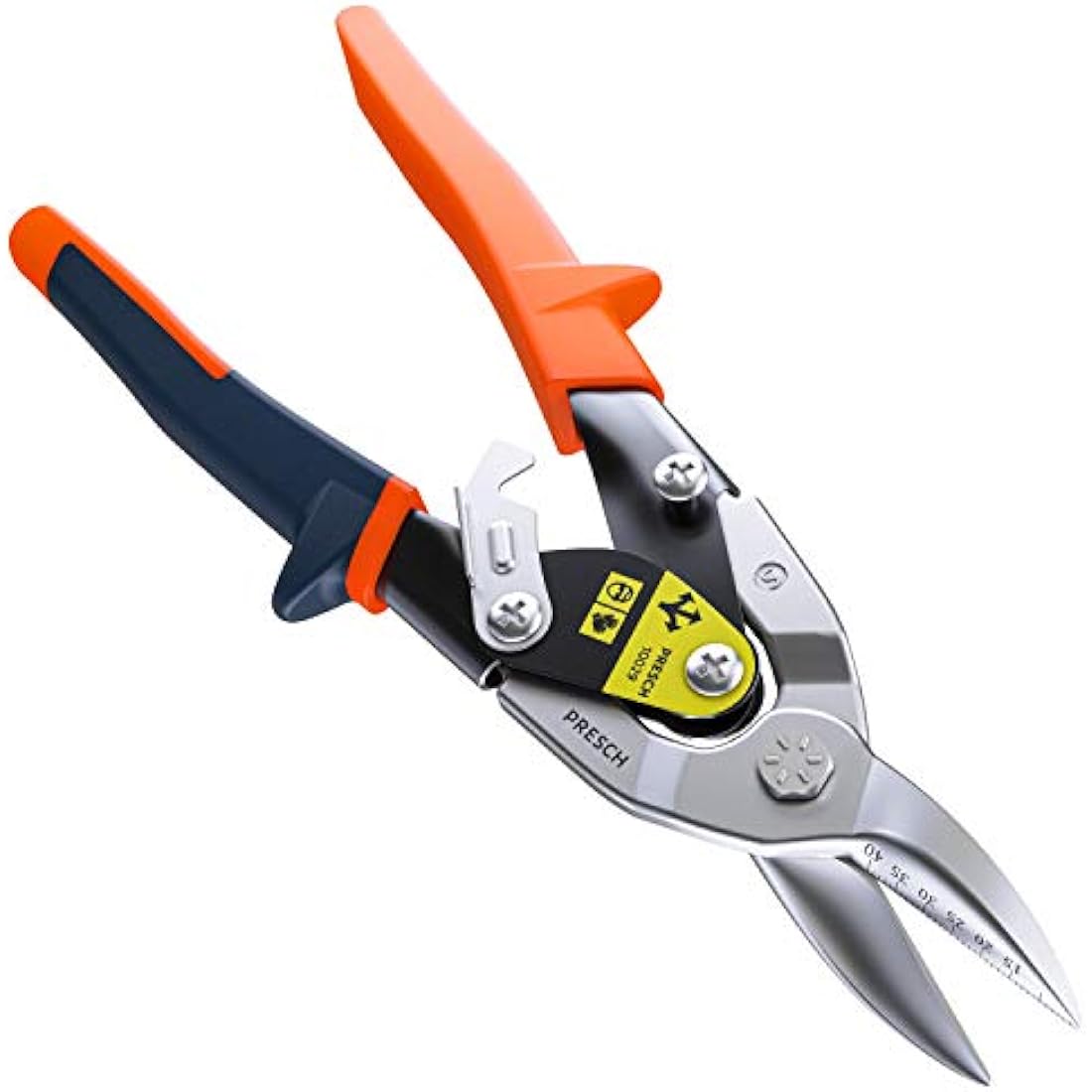 Presch Tin Snips Straight Cut - Heavy Duty Aviation Snips - Drywall Construction Tool for CW and UW Mouldings, Metal Cutting, etc. - Tin Cutter with Lever Transmission