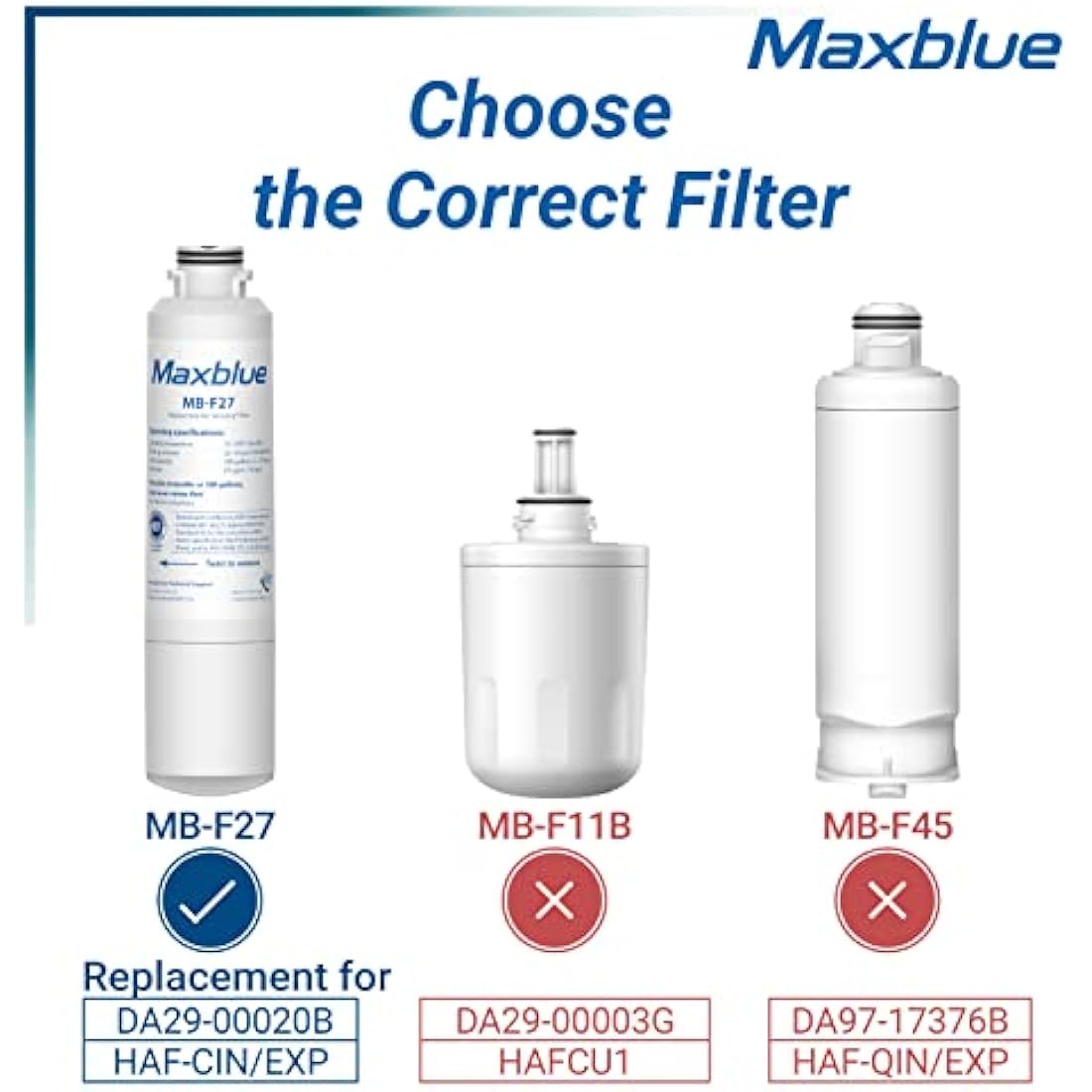 3X Maxblue DA29-00020B Fridge Water Filter, Compatible with Samsung® DA29-00020B, HAF-CIN EXP, DA29-00020A, DA29-00019A, DA97-08006, DA97-08043ABC, Kenmore 46-9101, AP5271937, REFSVC, HDX-FMS-2