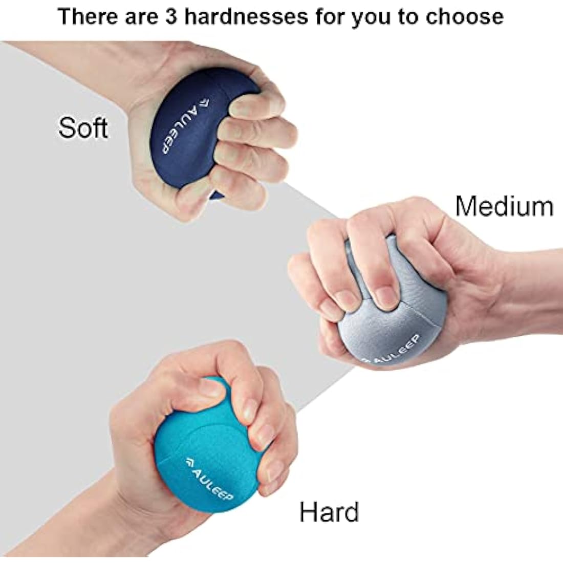 AULEEP Stress Balls for adults and Kids, 3 Pack Grip Strength Trainer Hand Therapy Exercise Balls, Anxiety Stress Relief Finger Resistance Exercise