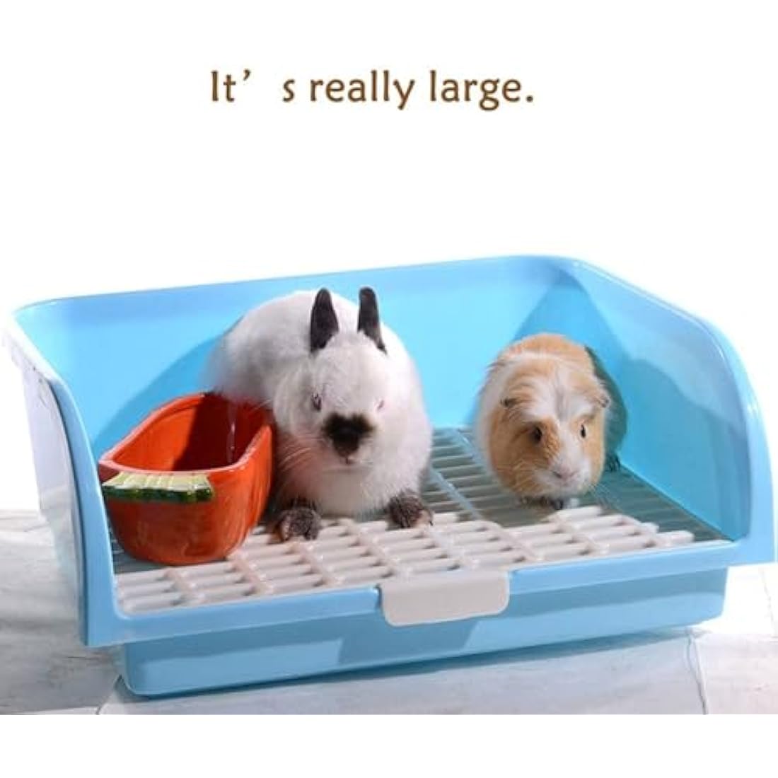 Oncpcare Super Large Rabbit Litter Box, Small Animal Restroom Square Bunny Litter Box Guinea Pig Litter Tray Pet Toilet Chinchilla Potty Trainer (Beige)