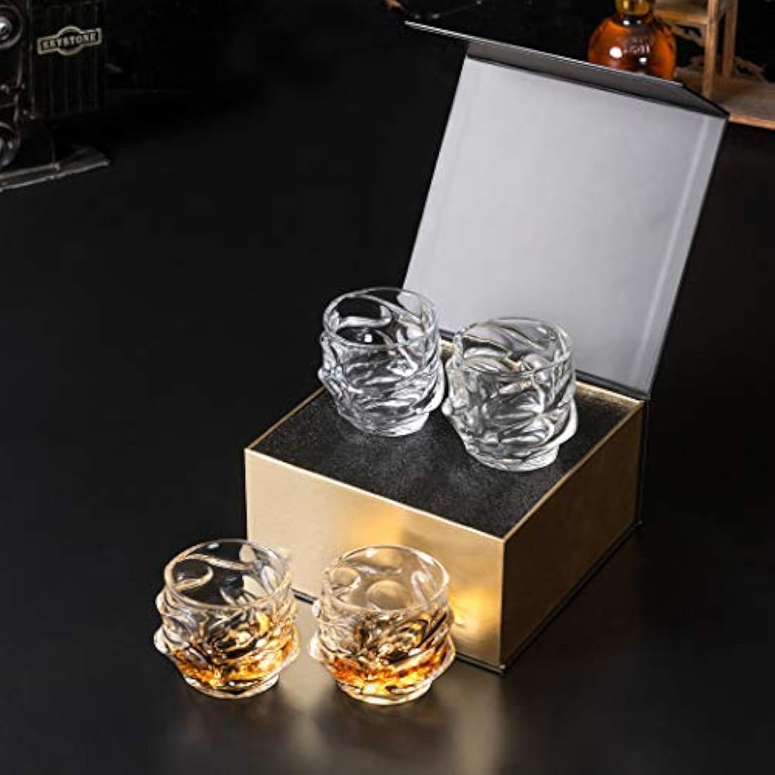 KANARS Whiskey Glasses Set, No-Lead Crystal Whisky Glass 320 ml for Whisky, Cocktail, Martini, Bourbon, Tequila, 4-Piece, Unique Stylish Gift Box