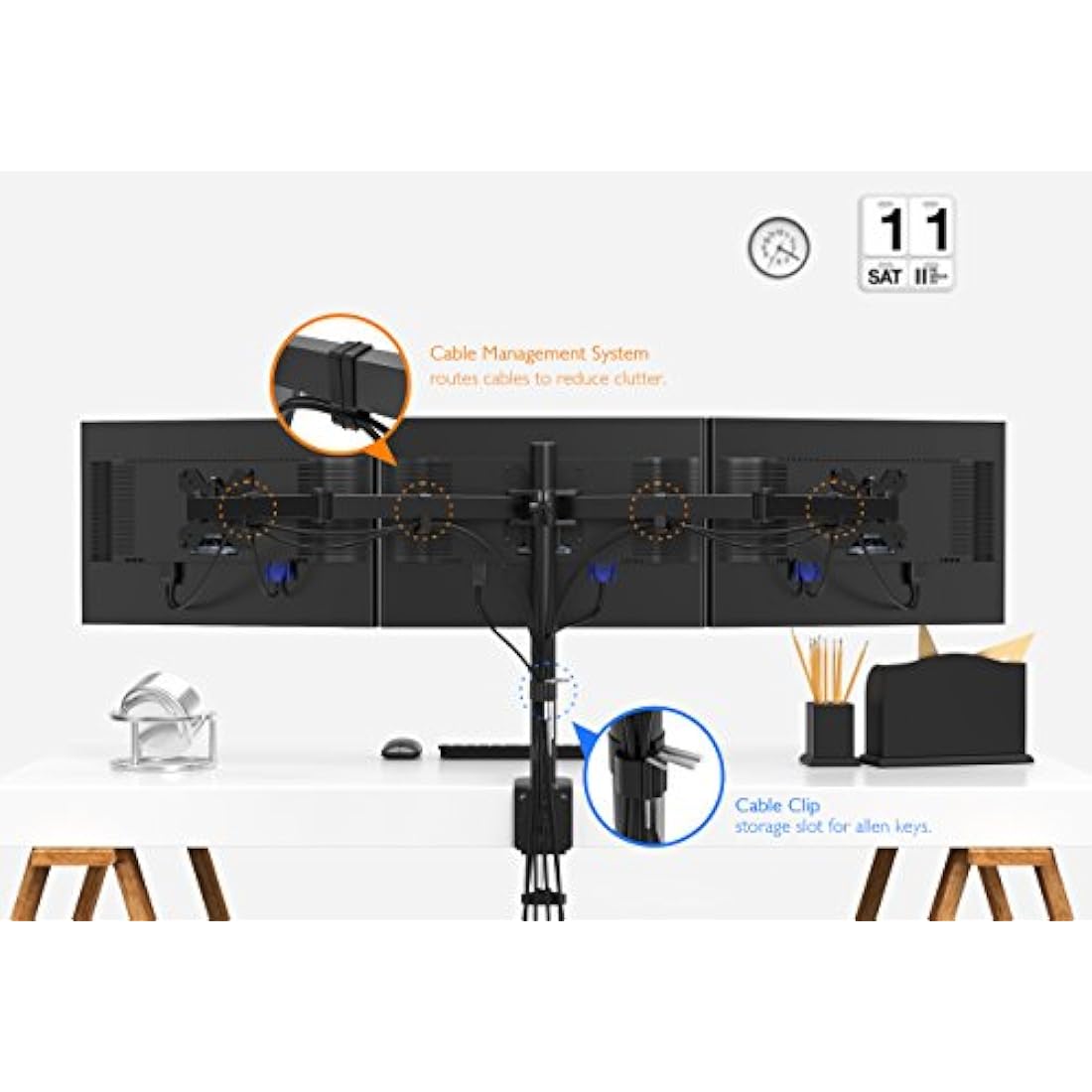 BONTEC Triple Monitor Stand for 3 Monitors 13-24 inch, Triple Arm Desk Mount for LCD LED Computer Screens Up to 10kg, VESA 75x75/100x100 with 2 Installation methods