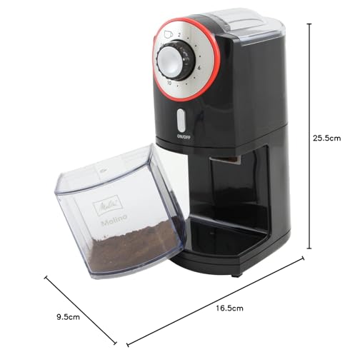 Melitta Molino Coffee Grinder, 1019-01, Electric Coffee Grinder, Flat Grinding Disc, Black/Red